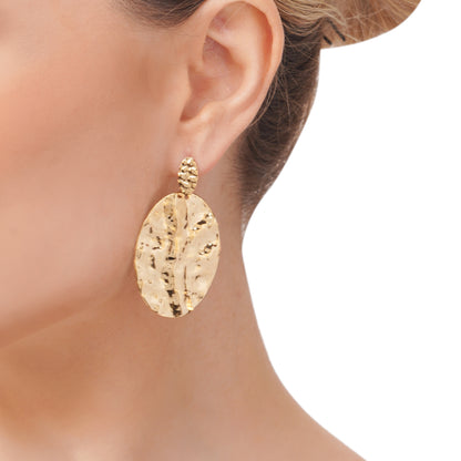 18Kt Rippled Oval Leaf Earrings