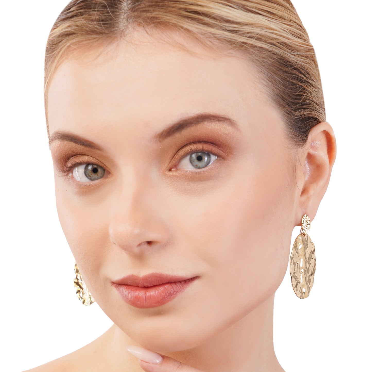 18Kt Rippled Oval Leaf Earrings