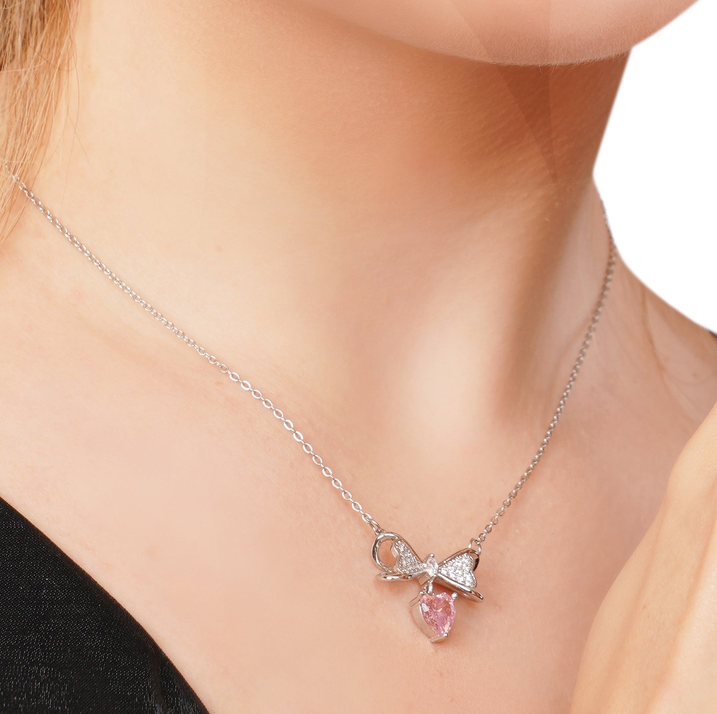 18Kt Bow Drop Heart Chain Pendant