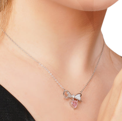 18Kt Bow Drop Heart Chain Pendant