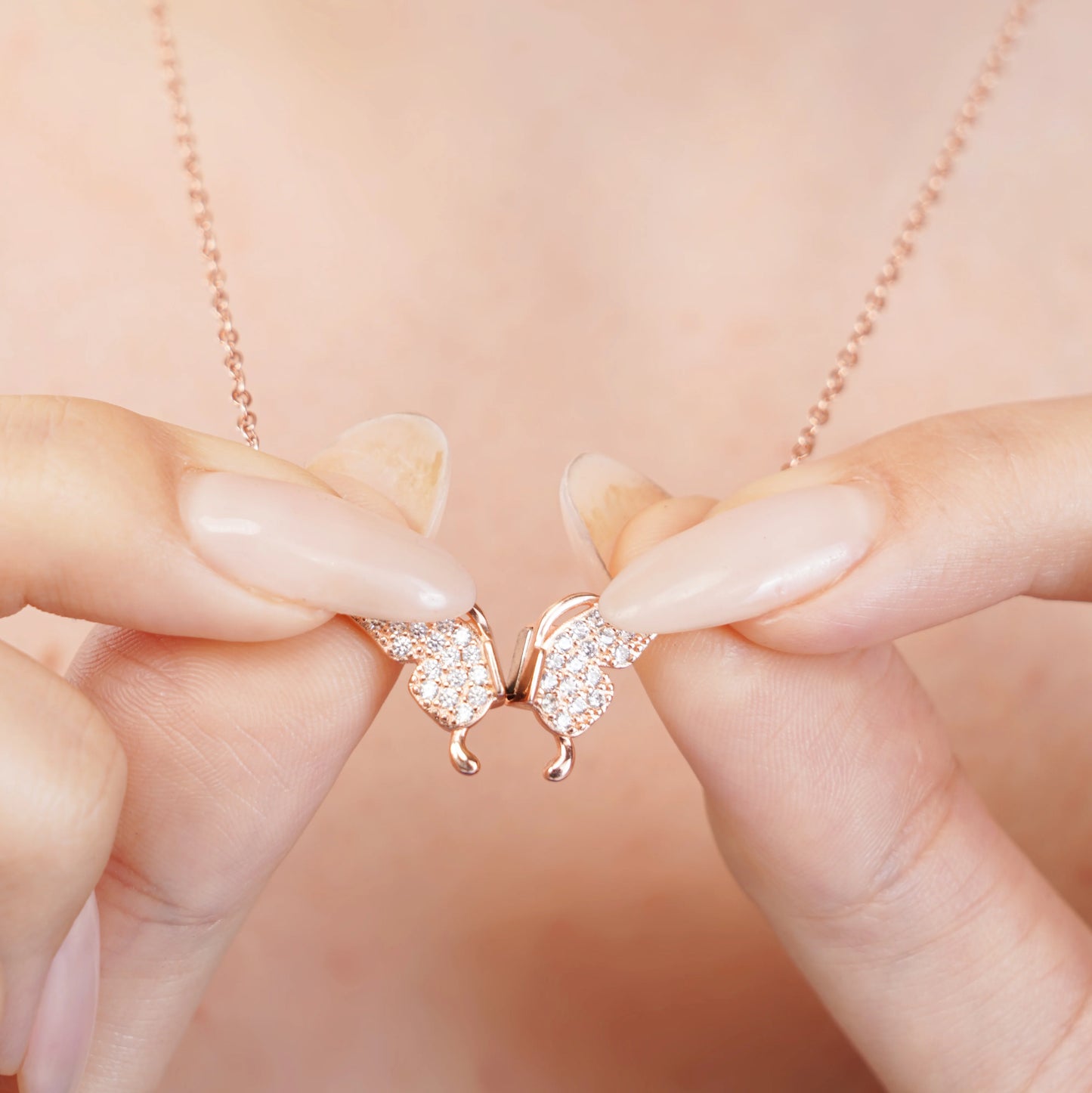 Silver Zircon-Studded Butterfly Necklace