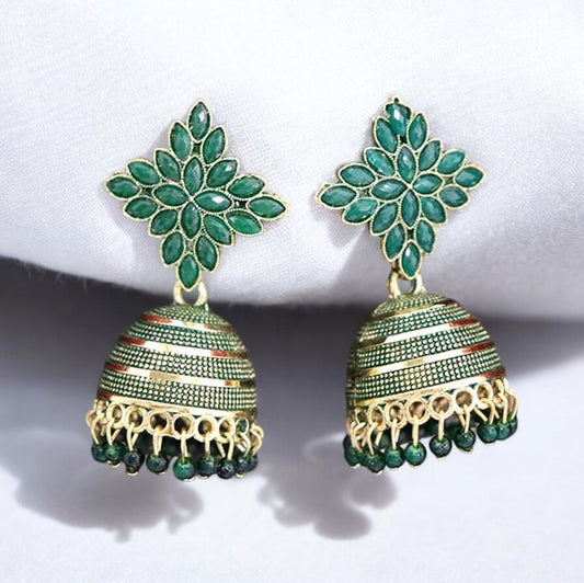 Floral Handcrafted Dark Green Earrings