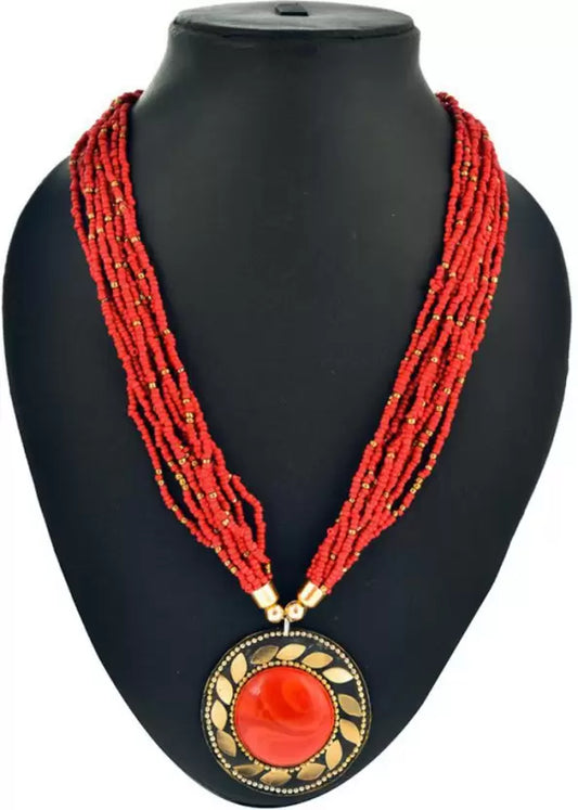 Soft Red Beads Pendant Set