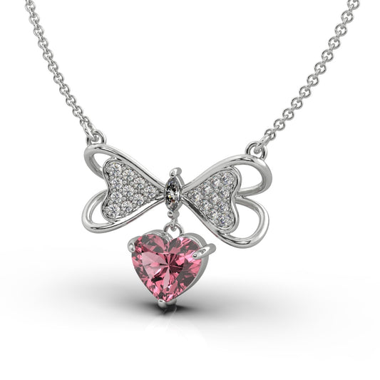 18Kt Bow Drop Heart Chain Pendant