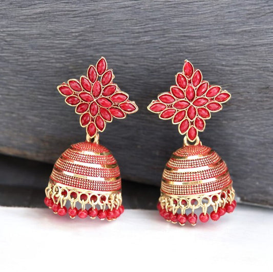 Floral Handcrafted Red Earrings